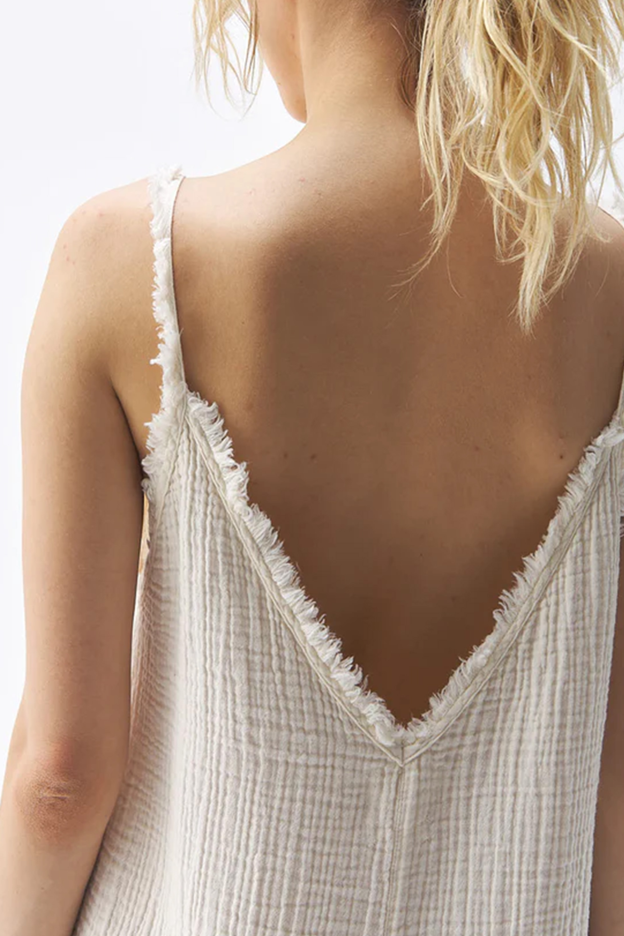 Crinkle Cream Cotton Strappy Dress